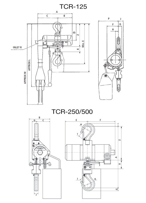 Chain Hoists Red Rooster TCR-125 / TCR-250/500 drawing