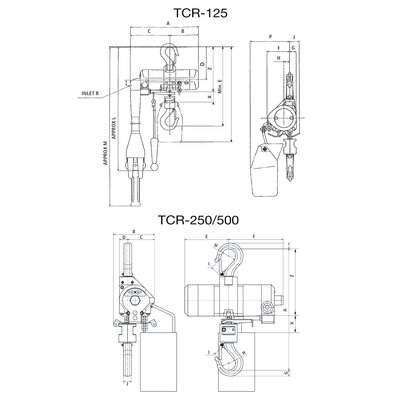 Chain Hoists Red Rooster TCR-125 / TCR-250/500 drawing