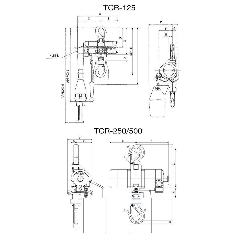 Chain Hoists Red Rooster TCR-125 / TCR-250/500 drawing